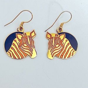 Signed MEOW vtg zebra safari earrings.